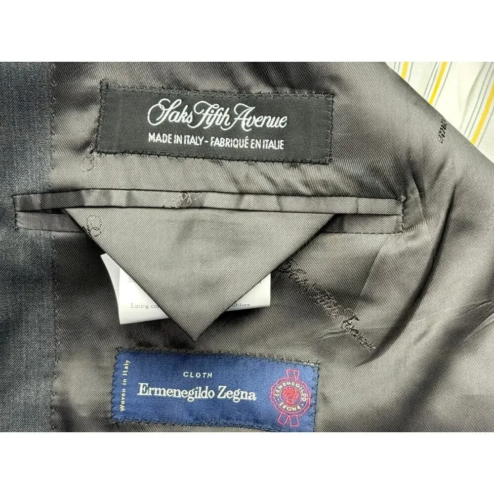 Saks Fifth Avenue Ermenegildo Zegna Cloth Blazer 46R Wool Silk Italy Slim Fit